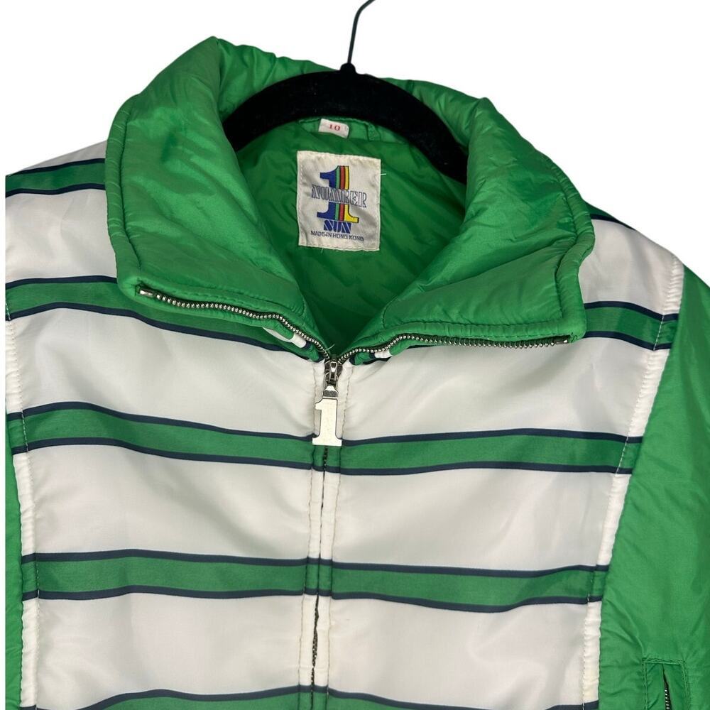 Number 1 Sun Vintage Full Zip Puffer Coat Women's Size 10 Puffer Jacket Green